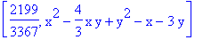 [2199/3367, x^2-4/3*x*y+y^2-x-3*y]